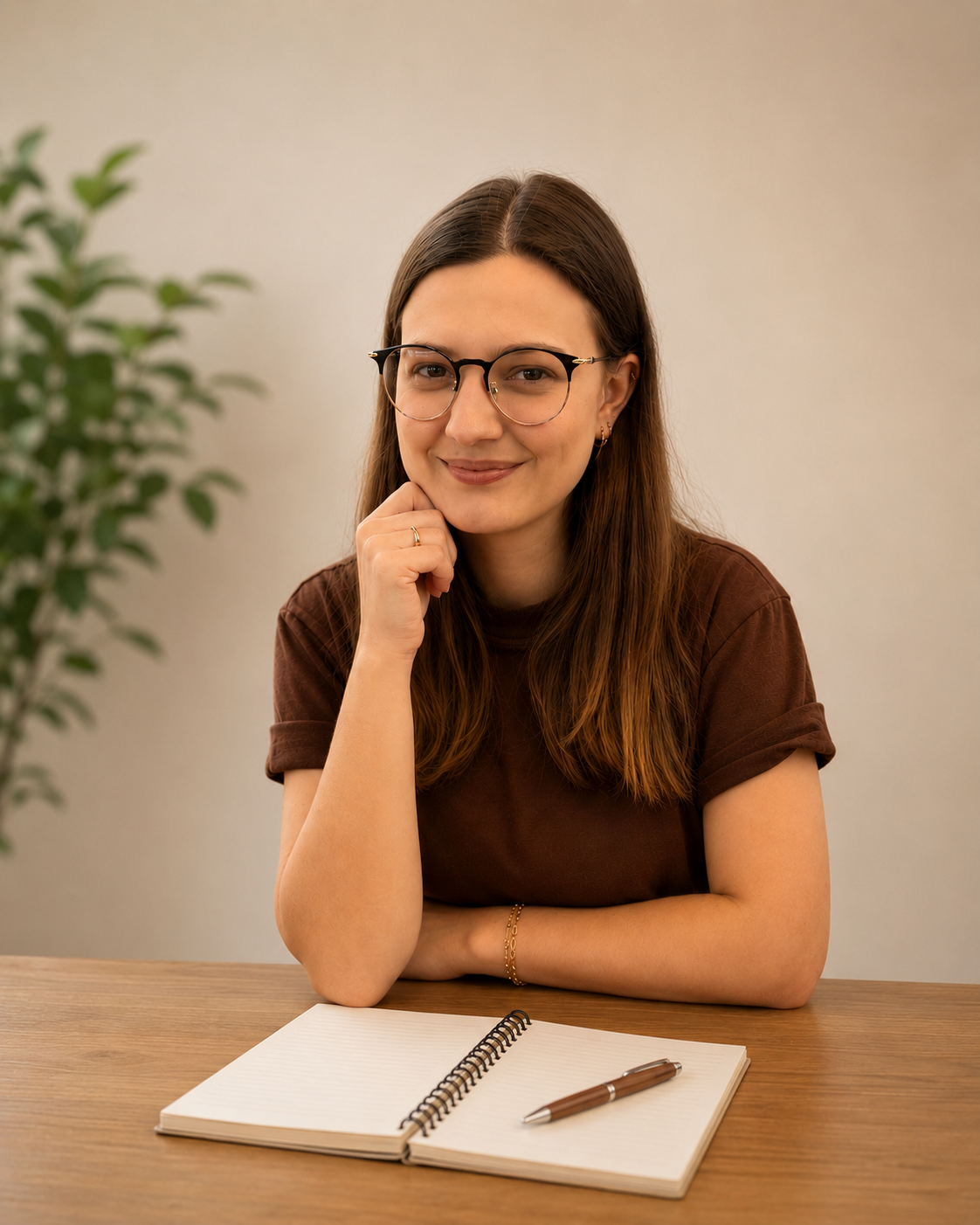 Victoria Andery, professora particular, sentada à mesa com livros